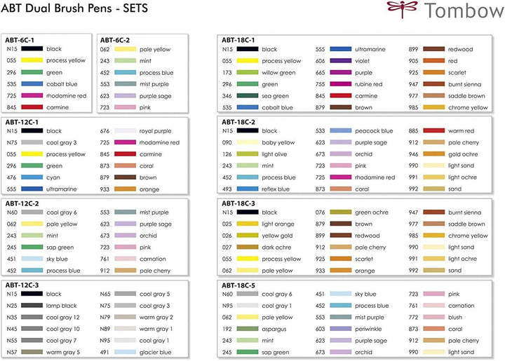 Tombow ABT-18C-5 Fasermaler Dual Brush Pen mit zwei Spitzen, 18-er Set, pastellfarben