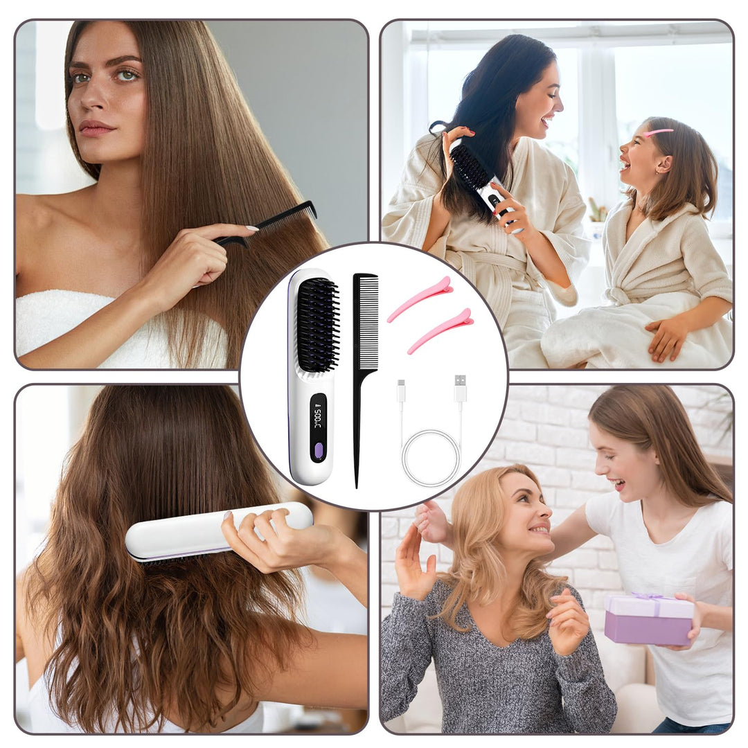 Glättbürste Kabellos, 2026 Neu Haarglätter Bürste, Tragbare Bürste Glätten, Kabellose Glättbürste, H