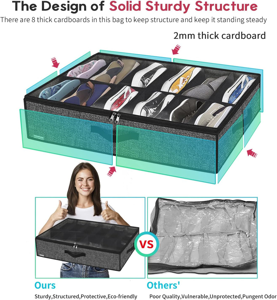Onlyeasy Stabiles Unterbett-Schuh-Organizer-Set, 2 Stück, passend für insgesamt 24 Paar, Unterbett-S