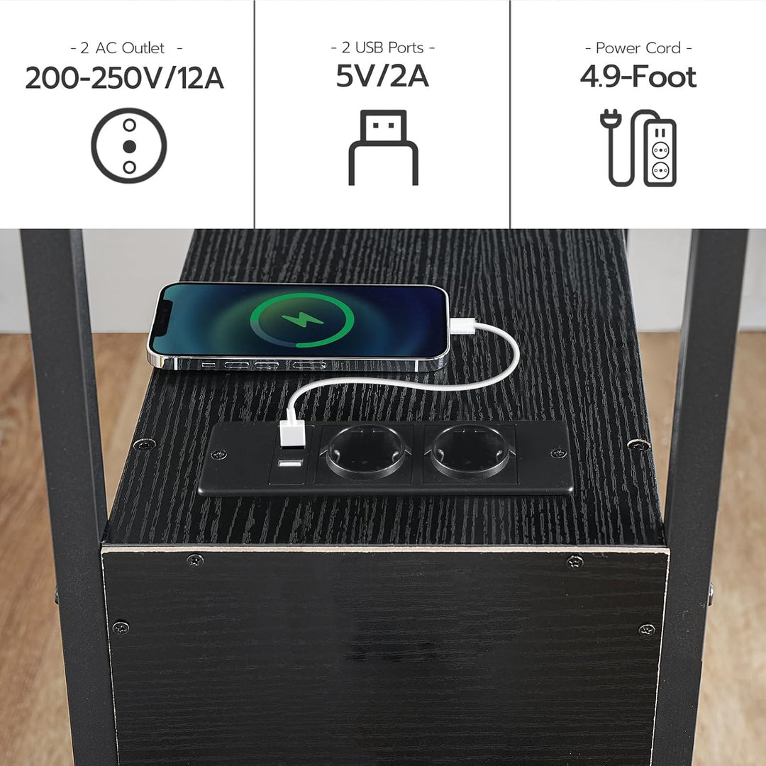 HOOBRO Beistelltisch mit Ladestation, Sofatisch mit 2 Schubladen und USB-Anschluss und Steckdose, Na