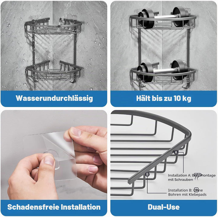 GRICOL Duschablage Ohne Bohren Duschregal Metall Eckablage Duschkorb Rostfrei Dusche Ablage Badezimm