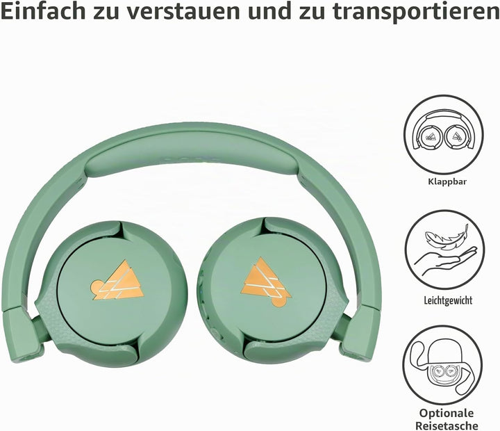 POGS Drahtloser Bluetooth Kinderkopfhörer | The Gecko 2 | Faltbarer robuster Kinderkopfhörer ab 3 Ja