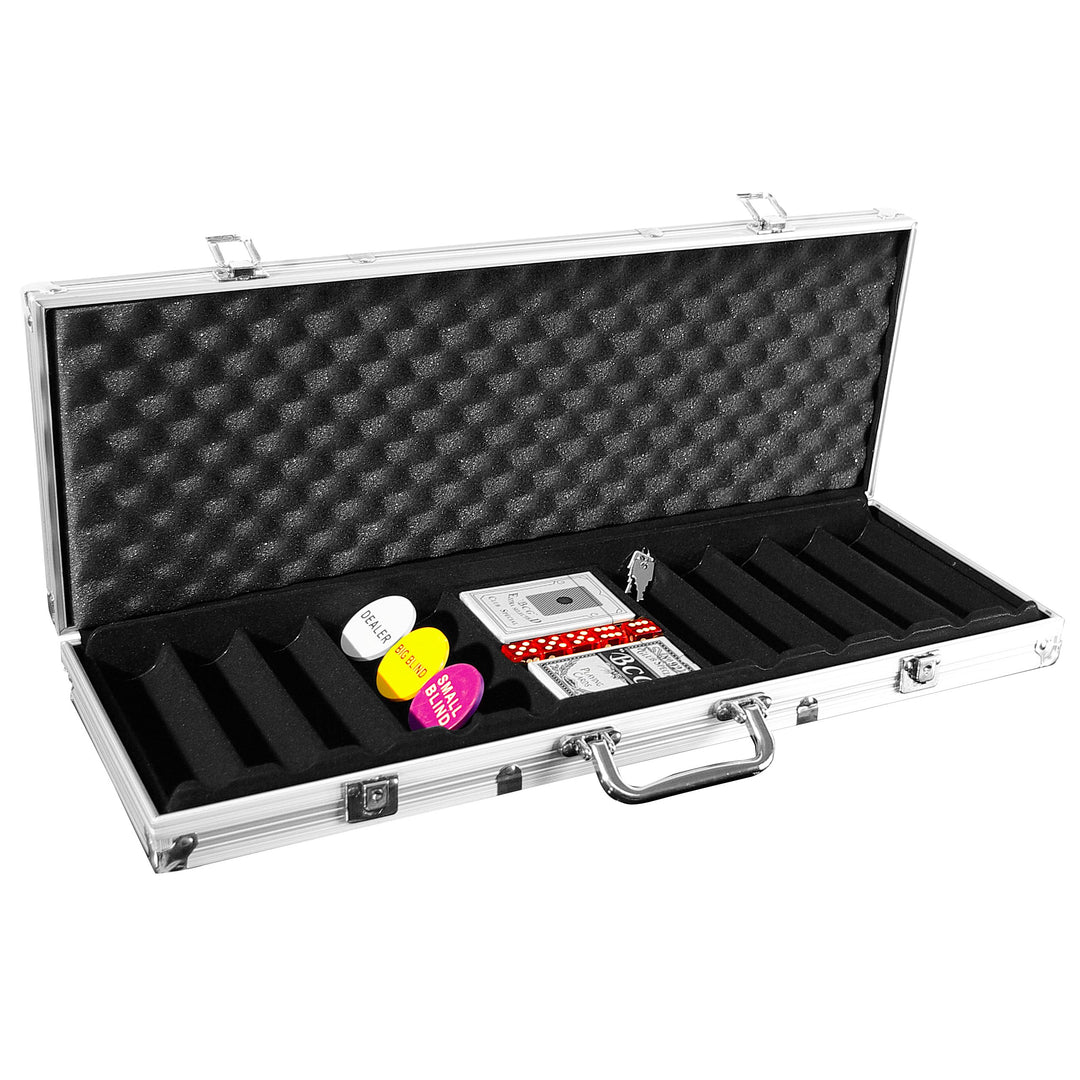 Nexos Trading Pokerkoffer LEER für bis zu 500 Poker Chips inkl. Poker Zubehör mit 2 Set Pokerkarten
