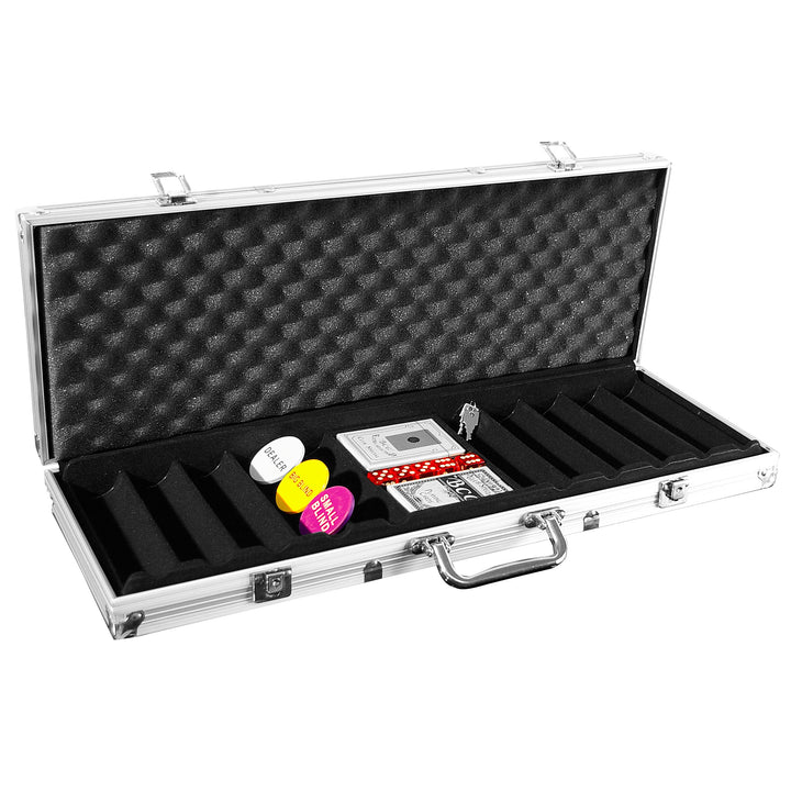 Nexos Trading Pokerkoffer LEER für bis zu 500 Poker Chips inkl. Poker Zubehör mit 2 Set Pokerkarten
