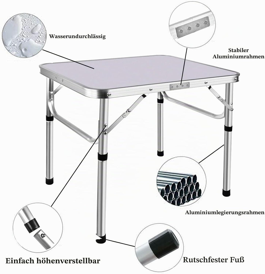 Campingtisch faltbar Klapptisch, Alu Gartentisch Tischplatt Falttisch klappbar Arbeitstisch Balkonti