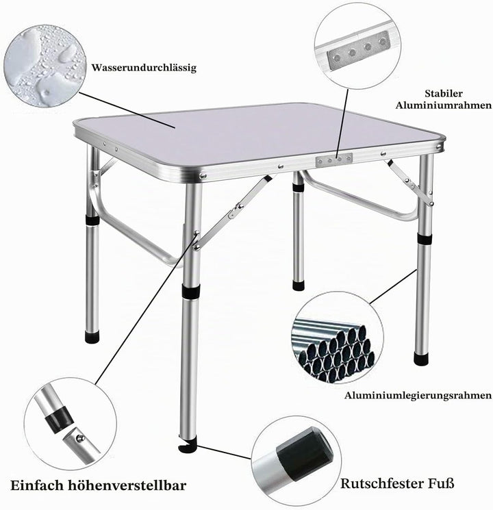 Campingtisch faltbar Klapptisch, Alu Gartentisch Tischplatt Falttisch klappbar Arbeitstisch Balkonti
