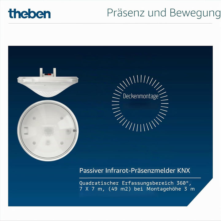 Theben 2079500 thePrema S360 KNX UP WH – KNX - Präsenzmelder Passiv-Infrarot – PIR – 360°, THEPREMA