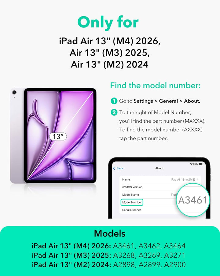 ESR Hülle für iPad Air 13 Zoll (2026/2025/2024) M4/M3/M2, Vertikale Stand, Mehrere Standwinkel, Ultr