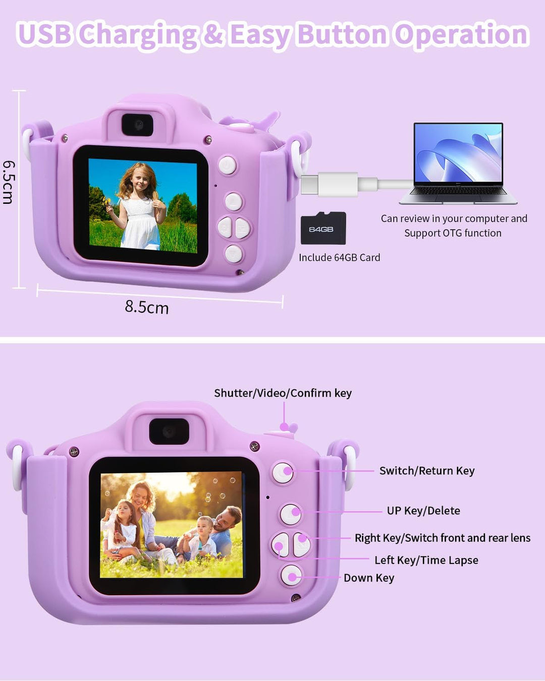 Kinderkamera,Kinder Kamera 1080P Bildschirm Kamera Kinder mit 64GB-Karte Selfie Digitalkamera Fotoap