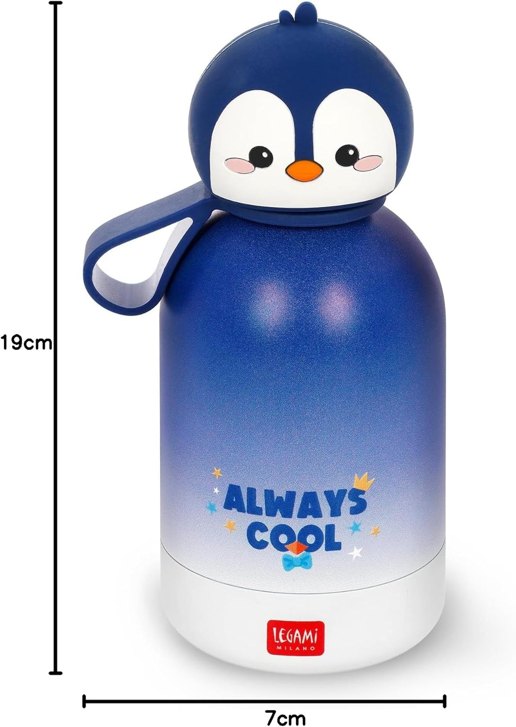Legami - Hot&amp;Cold BFF Kinder-Wasserflasche, Penguin-Motiv, doppellagig aus 18/8 Edelstahl mit luftdi