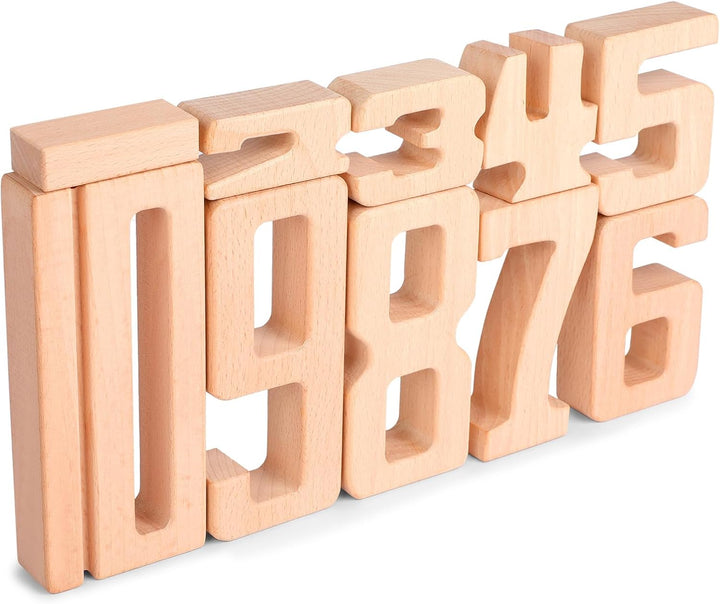 Holz Zahlbausteine, Grosse Ziffernblöcke 1-10,10 Stück Mathebausteine | Zahlenspiele für Kinder, Bil