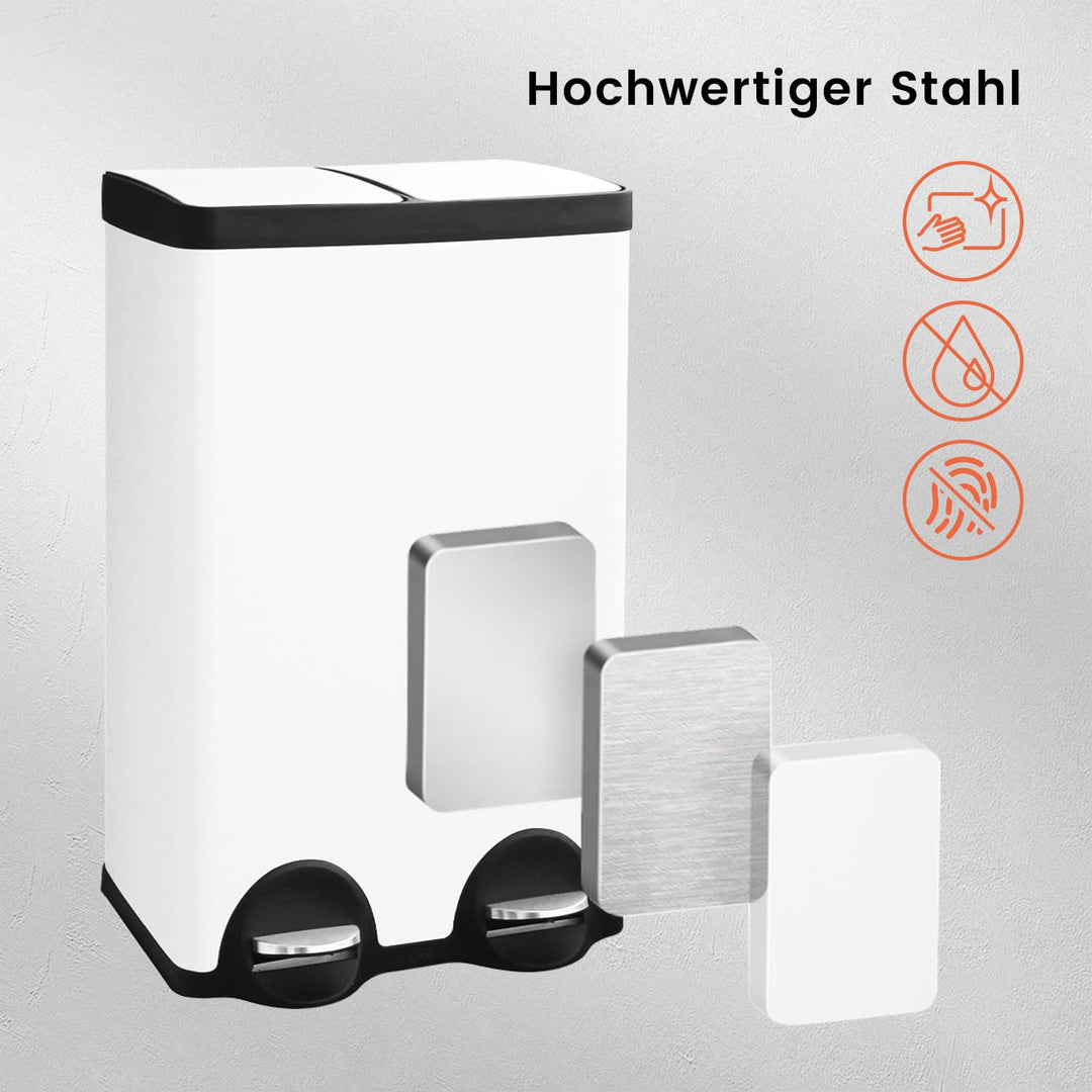 Mülleimer,60L Mülleimer 2 Fächer,2×30Liter Mülltrennsystem mit Inneneime,Tretmülleimer Küche 2 fäche