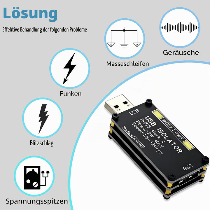 USB-Isolator, USB-Ground-Loop-Isolator, mit ADUM3160-Chip, 2W 5V geregelte Stromversorgung, unterstü