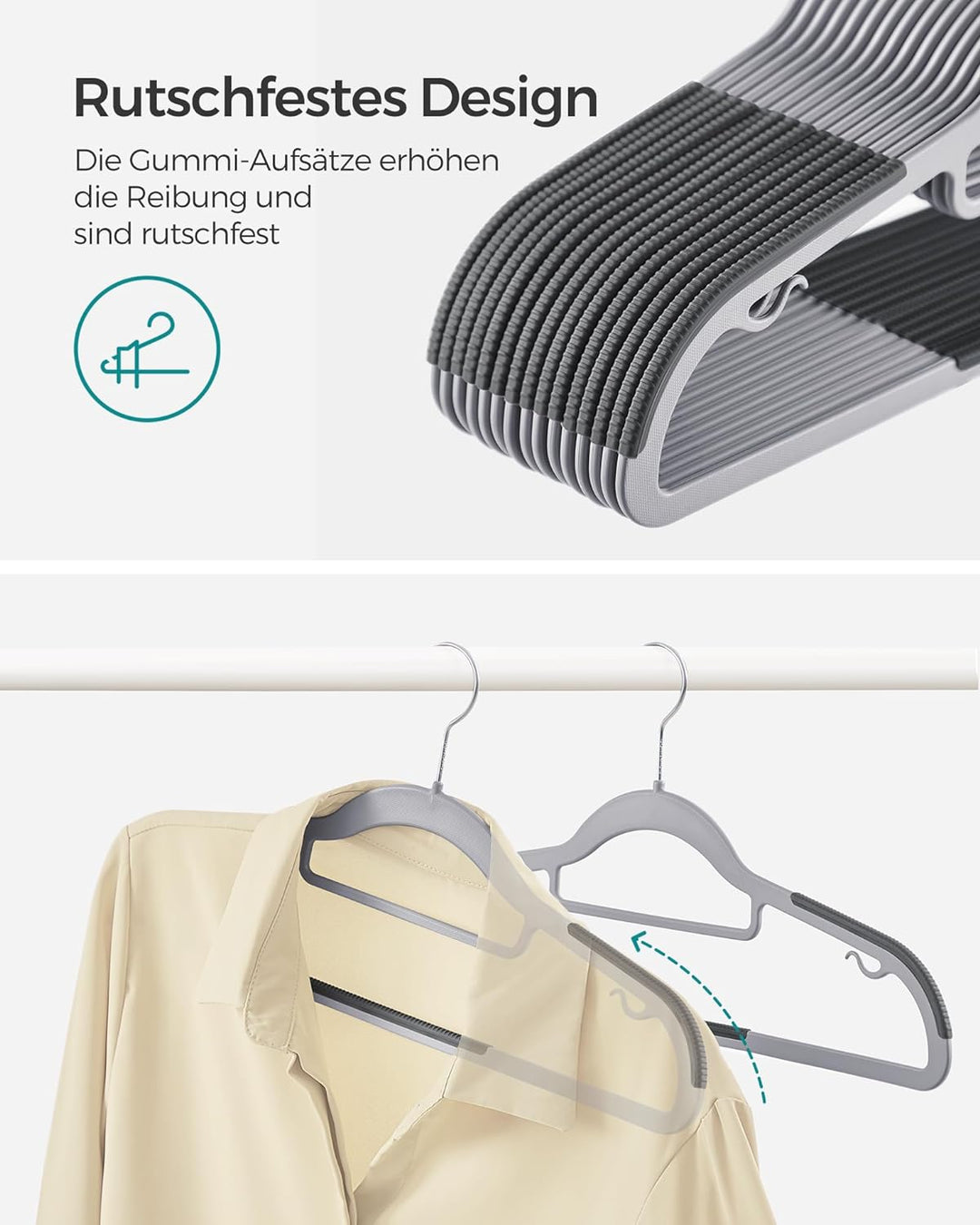 SONGMICS Kleiderbügel, 50er Set, Jackenbügel aus Kunststoff, gut belastbar, Anti-Rutsch-Design, plat