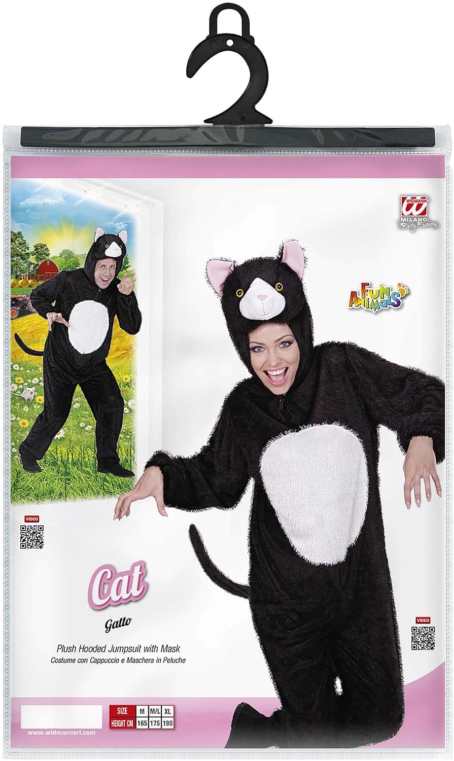 W WIDMANN MILANO Party Fashion - Kostüm Katze, Overall mit Kapuze, Tierkostüm für Karneval, M