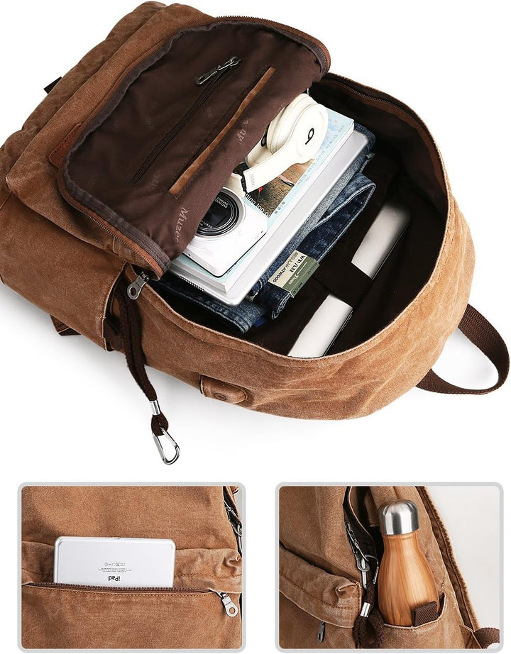 Muzee Canvas Rucksack, Leichter Anti-Diebstahl-Reise-Rucksack mit USB-Ladeanschluss für Herren Damen