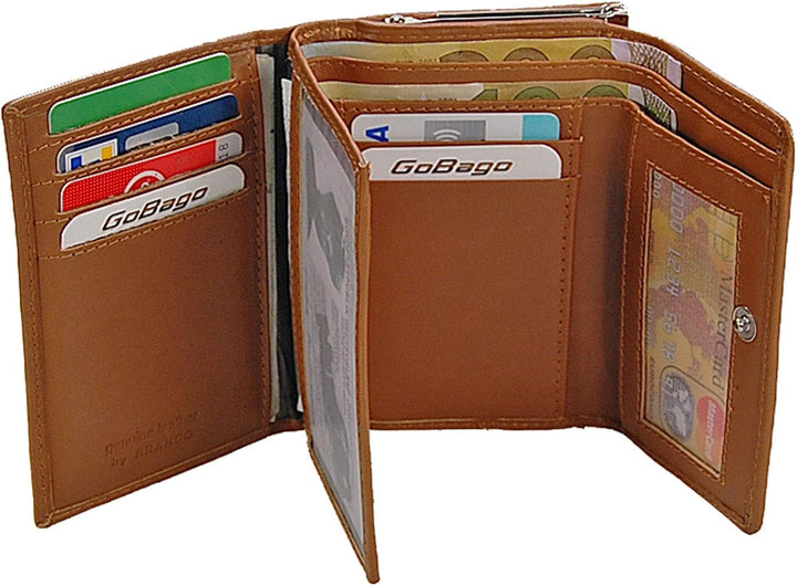 GoBago Branco Damen Geldbörse Leder 6 Farben, Portemonnaie Geldbeutel mit Metall Bügel, Knipser (Nat