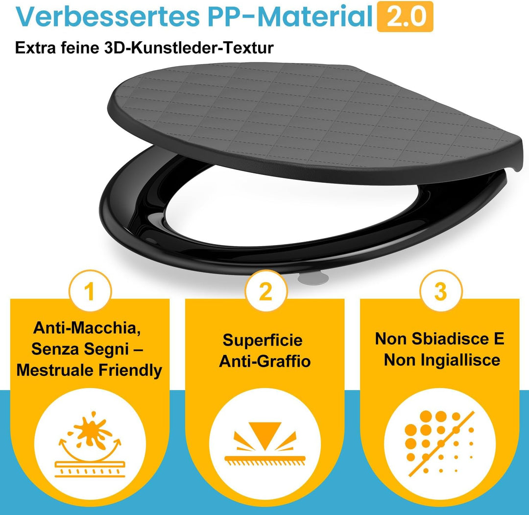 Toilettendeckel mit Absenkautomatik Oval, Schwarz, WC Sitz mit Schnellverschluss - Einfach zu Reinig