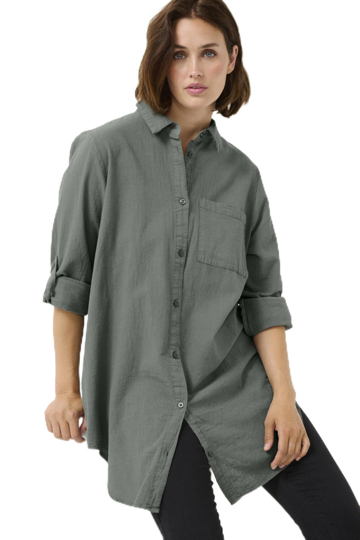 KAFFE Langarm - Hemd KAnaya Damen Hemd Langarm Kragen Lang Casual Hemdbluse 34 Balsam Green, 34 Bals