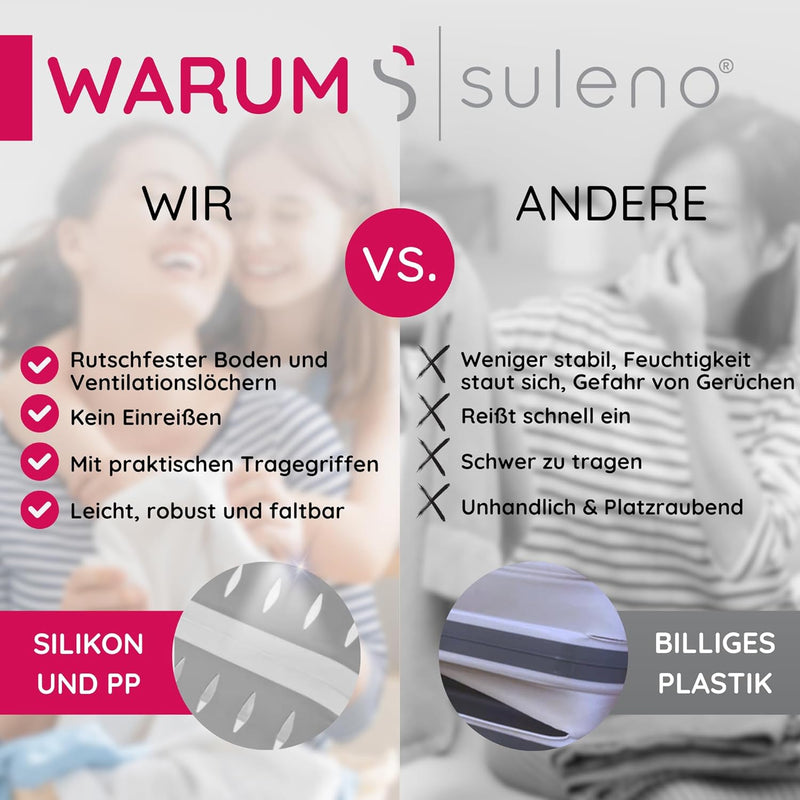 Suleno® Faltbarer Korb mit Griff 28L - Wäschekorb faltbar - Platzsparender Aufbewahrungsbehälter - E