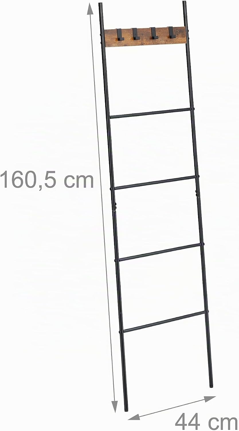 Relaxdays Handtuchleiter, 4 Sprossen &amp; Haken, HxB: 160,5 x 44 cm, Metall, Industrial Wäscheleiter, B