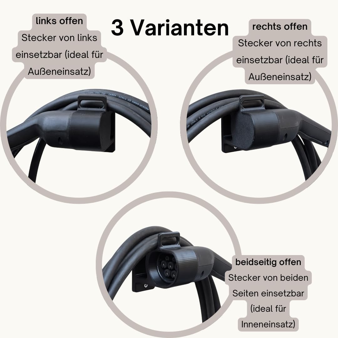Wandhalterung Typ 2 Ladekabel seitlich | EV Steckerhalter mit Kabelhalter | Made in Germany | wetter