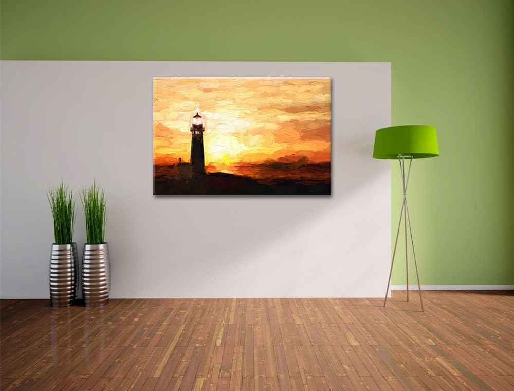 Pixxprint Leuchtturm im Sonnenuntergang als Leinwandbild/Grösse: 100x70 cm/Wandbild/Kunstdruck/ferti