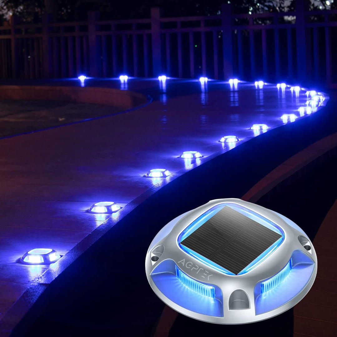 AGPTEK 8 Stück Solar Bodenleuchten Aussen 2 Farbmodi IP68 Wasserdicht Solar Deck Lights Aluminium Bo