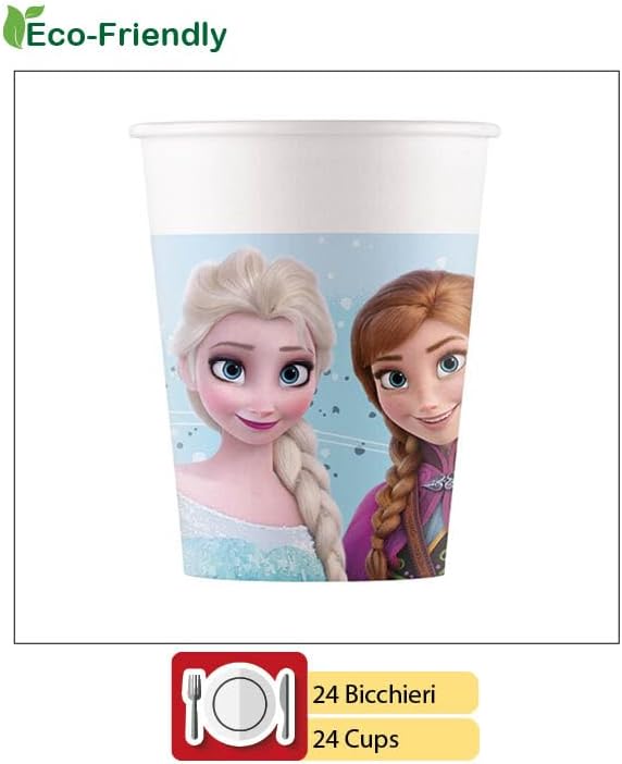 Partygeschirr Party-Set Disney Frozen Idyllic Wonder für 24 Personen (88 pcs: 24 Pappteller Ø23cm, 2