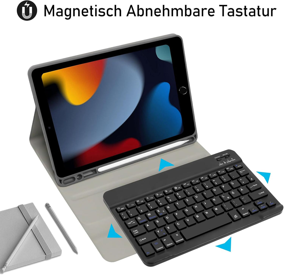 Hofsos Hülle mit Tastatur für IPad 10.2 Zoll 9/8/7 Generation (2021/2020/2019) - QWERTZ Layout Keybo