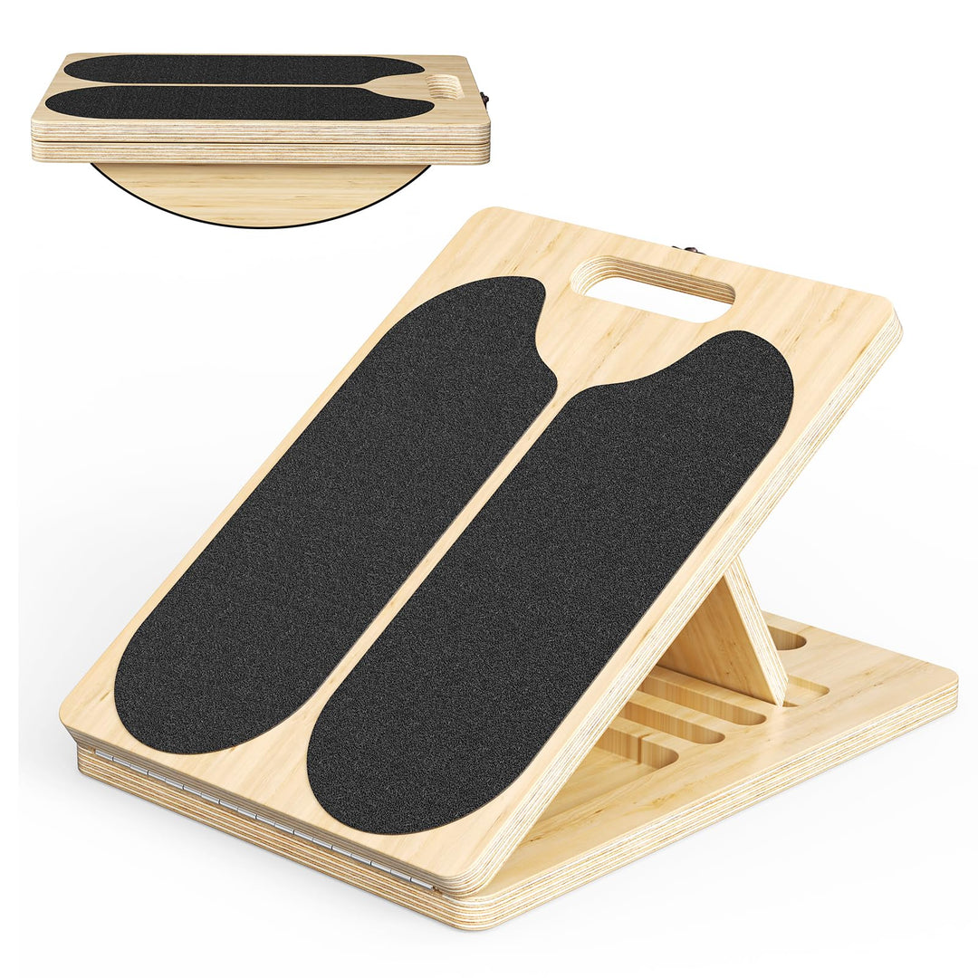 2-in-1 Wadendehner Schrägbrett aus Holz, Slant Board mit 5 Winkeln, Verstellbar Wadenstrecker mit Tr