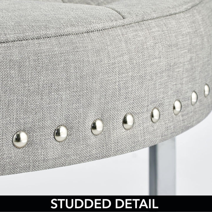 mDesign Sitzhocker – runder Polsterhocker aus Metall und Polyester mit moderner Nietenverzierung – g