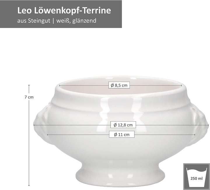 MamboCat 12er Set LEO Löwenkopf-Terrinen I klein - 250ml I Für 12 Personen I Weisse Suppentassen 0,2