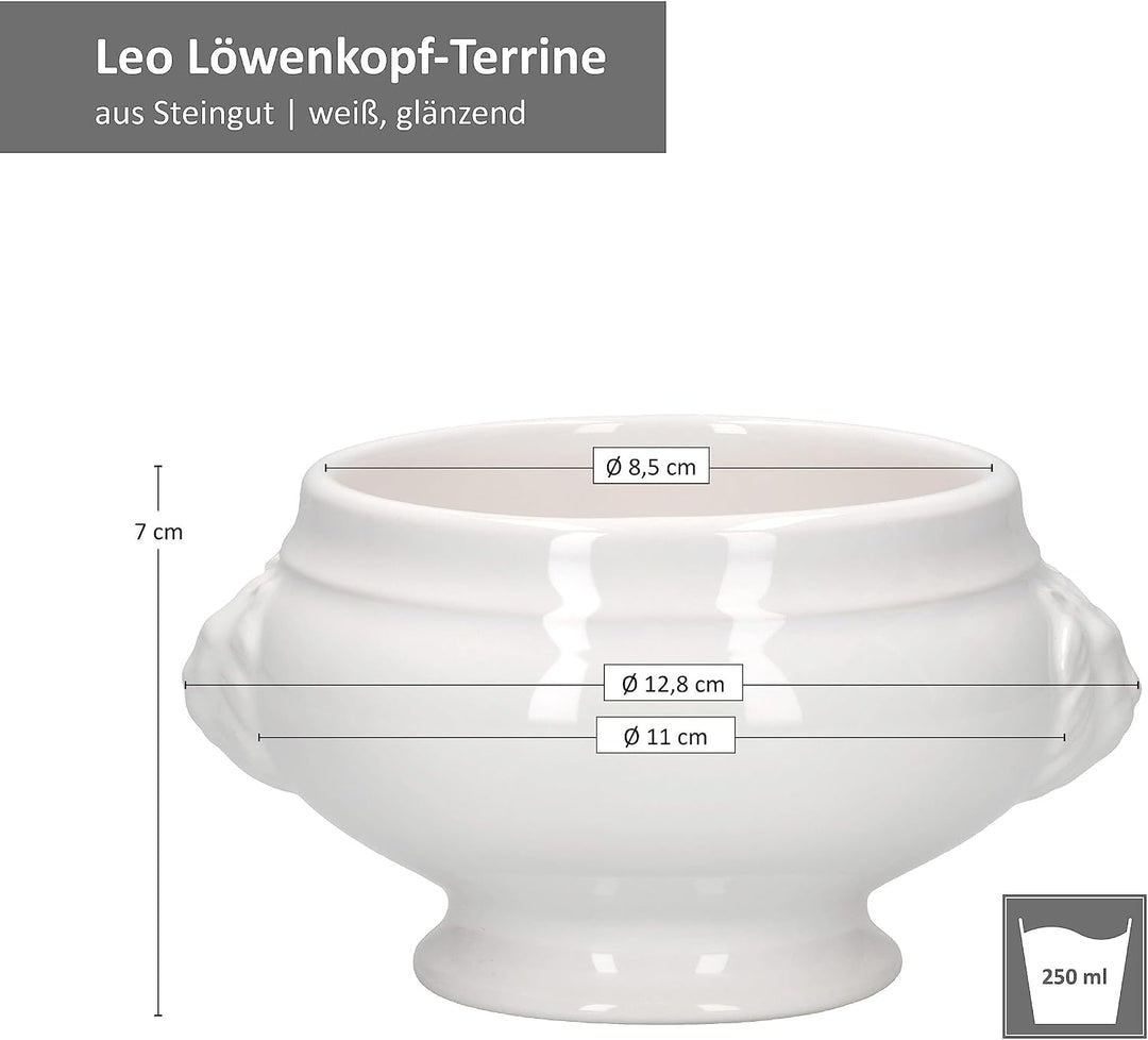MamboCat 24er Set LEO Löwenkopf-Terrinen I klein - 250ml I Für 24 Personen I Weisse Suppentassen 0,2