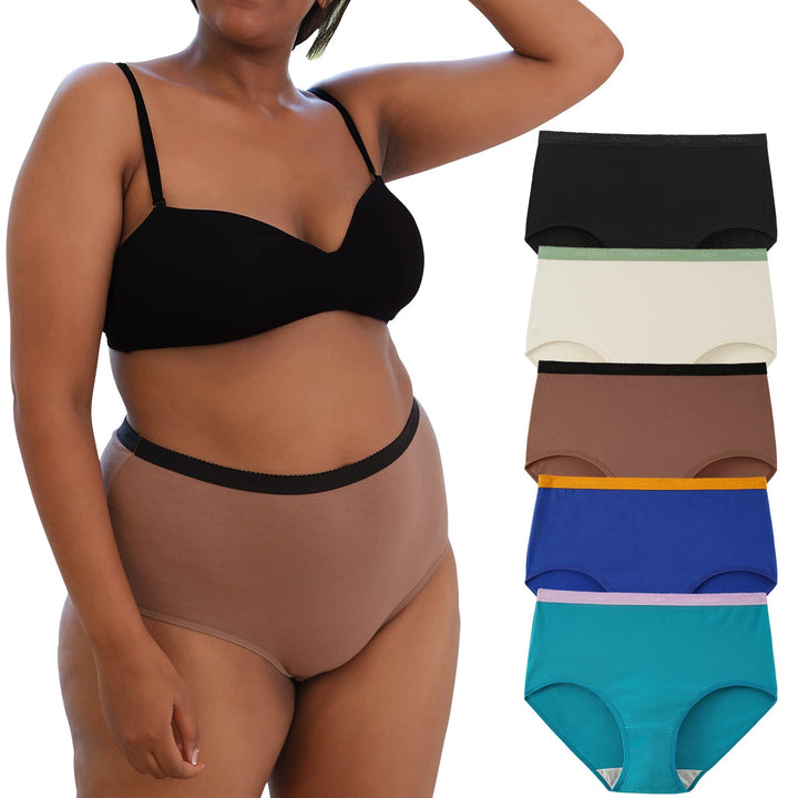 INNERSY Unterhosen Damen Grosse Grössen Schlüpfer Baumwolle High Waist Slip Maxi Unterwäsche 5er Pac