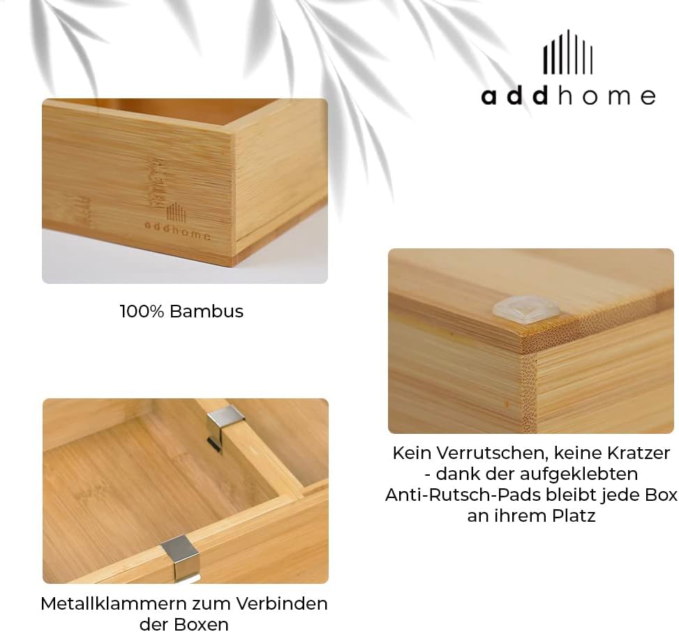 addhome Bambus Schubladen Organizer | 6 Schubladenboxen für vielseitige Anwendungsbereiche | praktis
