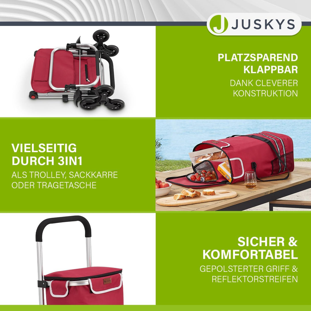Juskys 3in1 Einkaufstrolley für Treppen - 56 L, modern & klappbar - Treppensteiger Trolley zum Shopp