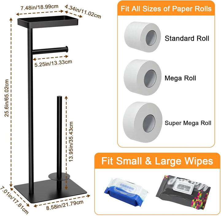 Toilettenpapierhalter Stehend Schwarz, FUNPALA Edelstahl Freistehend Klopapierhalter Stehend, Toilet