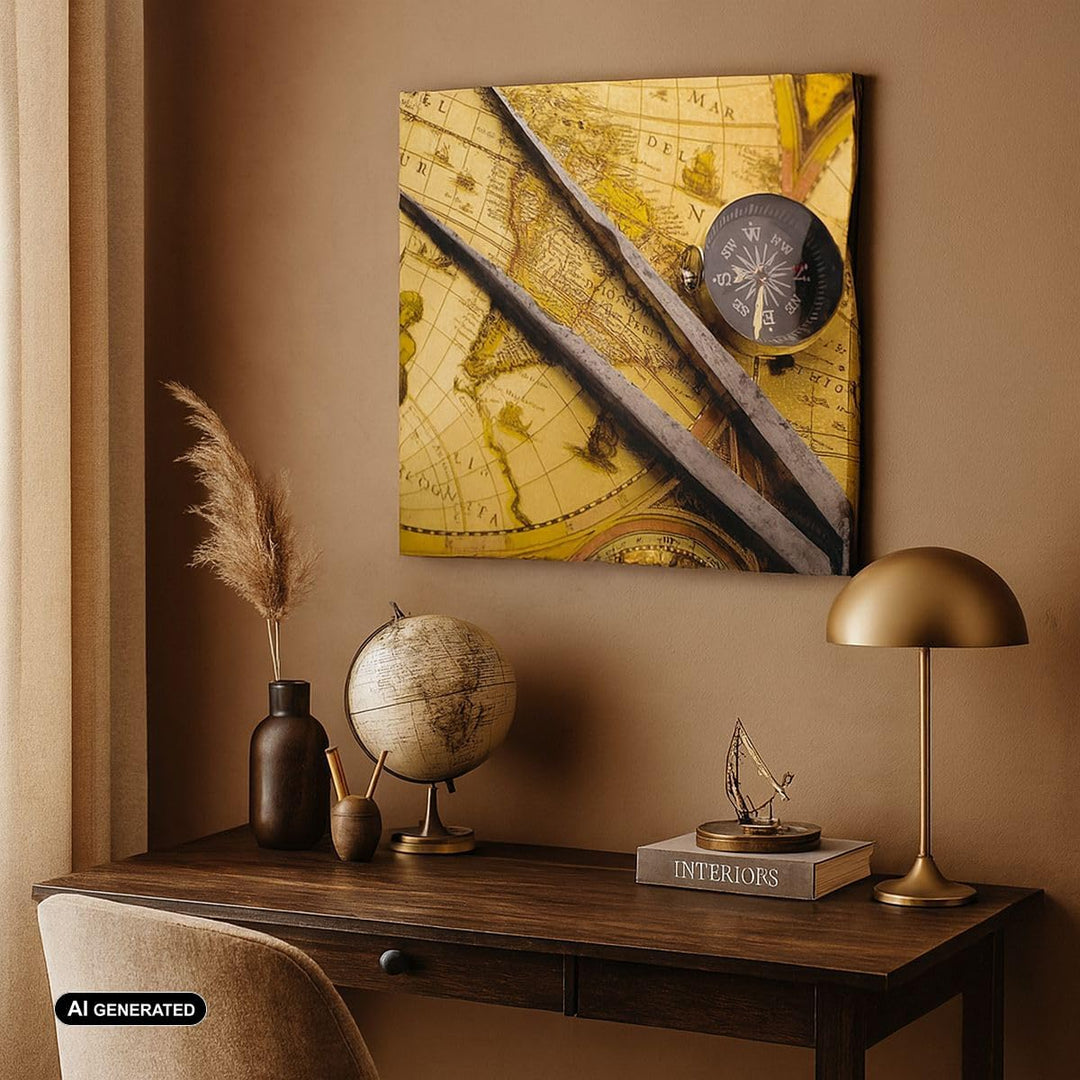 ARTTOR Bilder auf Leinwand 70x70cm Leinwandbild Kompass Abenteuer Reisen Gross Wanddeko Bild Schlafz