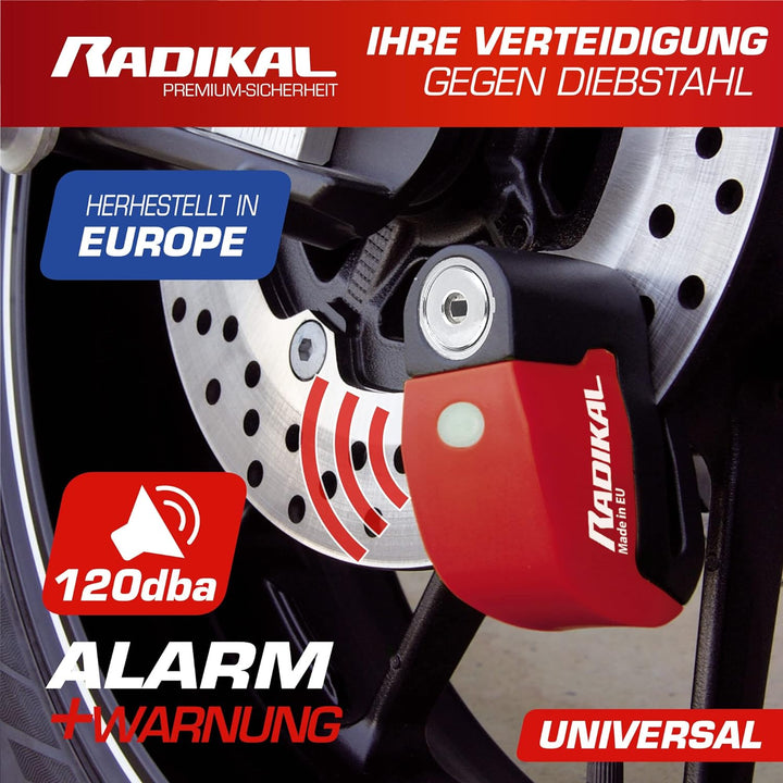 RADIKAL RK6 Bremsscheibenschloss mit Alarm Motorradschloss Fahrradschloss mit Alarm E Scooter Schlos