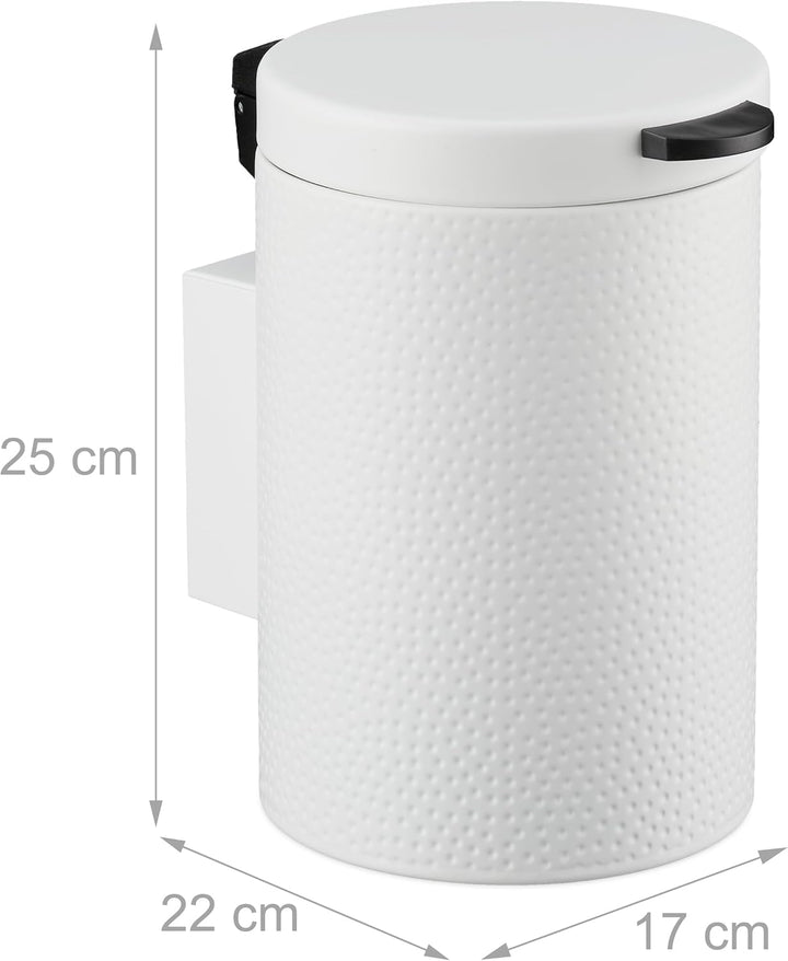 Relaxdays Kosmetikeimer Wandmontage, 3 Liter, Absenkautomatik, Inneneimer, Metall, runder Badezimmer