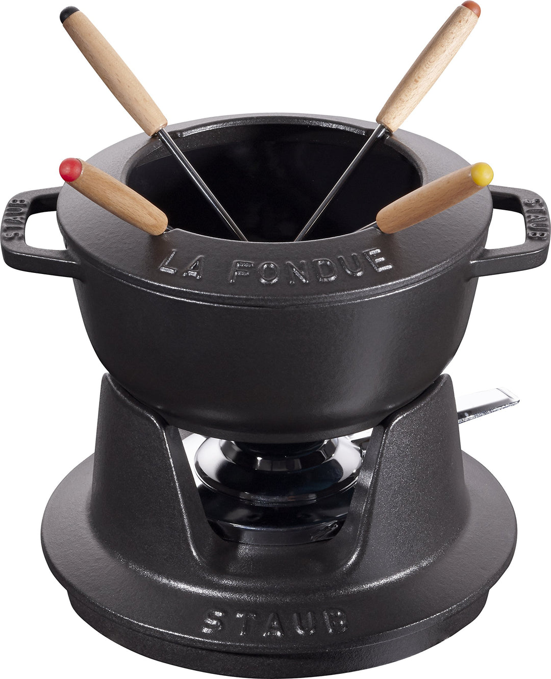 STAUB Fondue Set mit 4 Gabeln, Geeignet für Käse- Schoko- und Fleisch-Fondue, Gusseisen, 16 cm, Schw