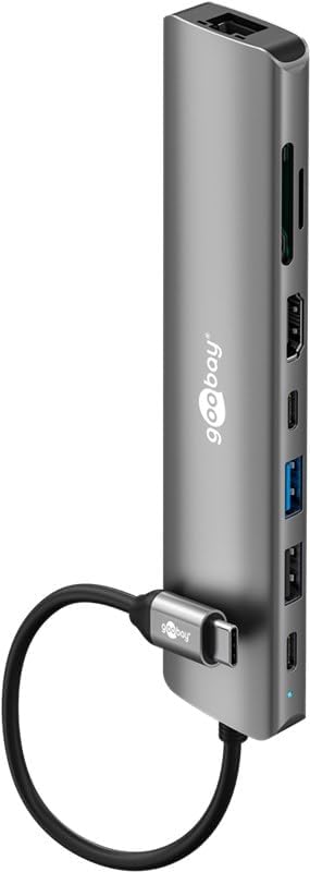goobay USB-C Slim Hub 8-in-1 Dockingstation mit USB-C, 5Gbit/s, HDMI 4K 30 Hz, RJ45-100 Mbit/s, 2X U