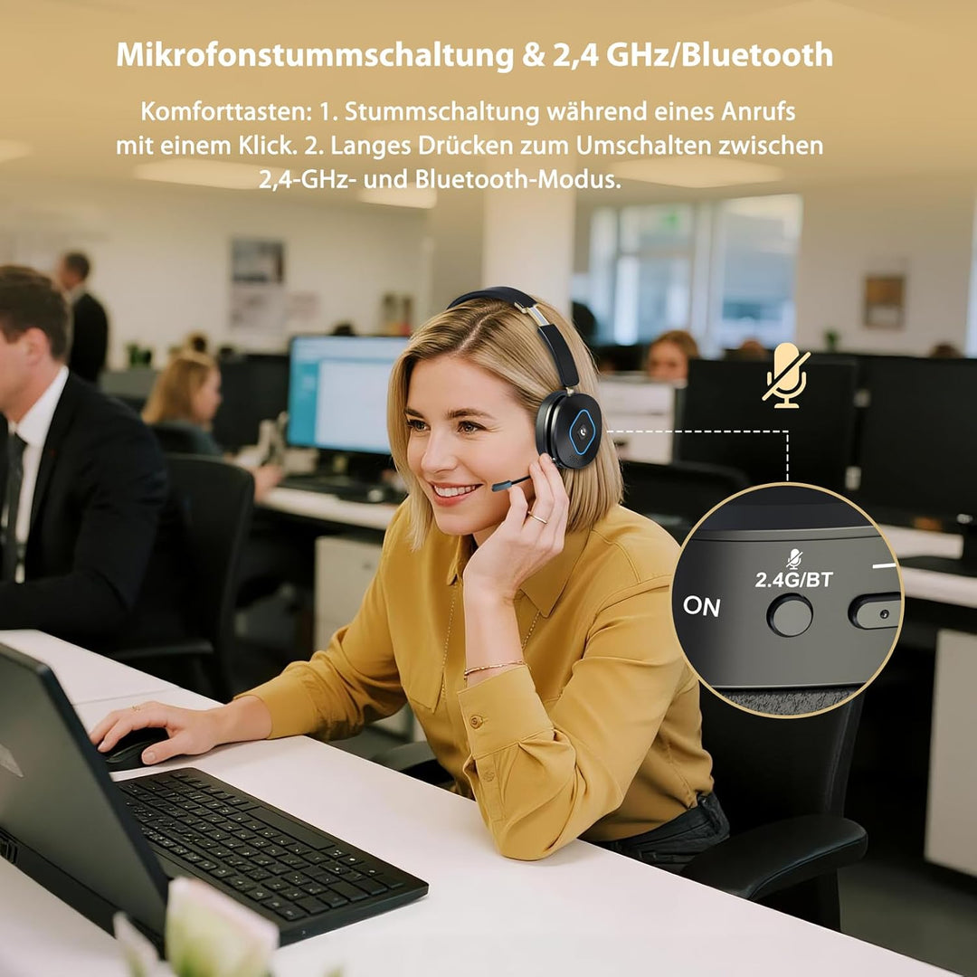 Earbay Kabelloses Headset mit Mikrofon für die Arbeit, V6.0 Bluetooth-Headset mit Geräuschunterdrück