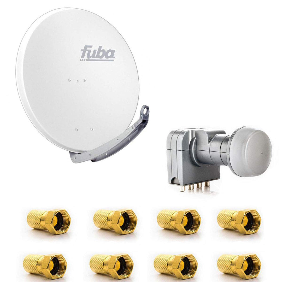 Fuba DAA 850 W Satellitenantenne 85cm Aluminium Weiss DEK 417 Quad LNB Direktanschluss 4 Teilnehmer