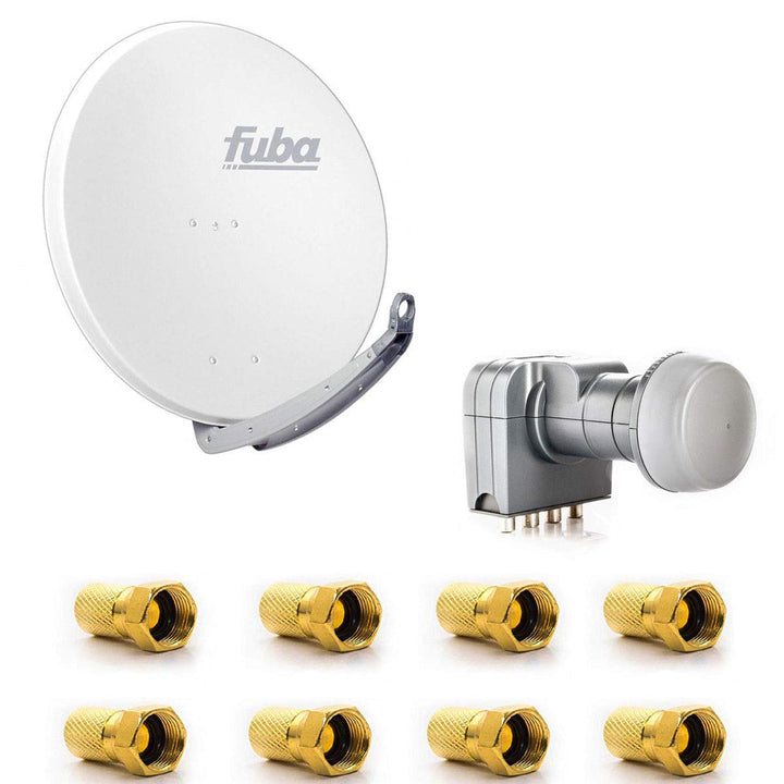 Fuba DAA 850 W Satellitenantenne 85cm Aluminium Weiss DEK 417 Quad LNB Direktanschluss 4 Teilnehmer