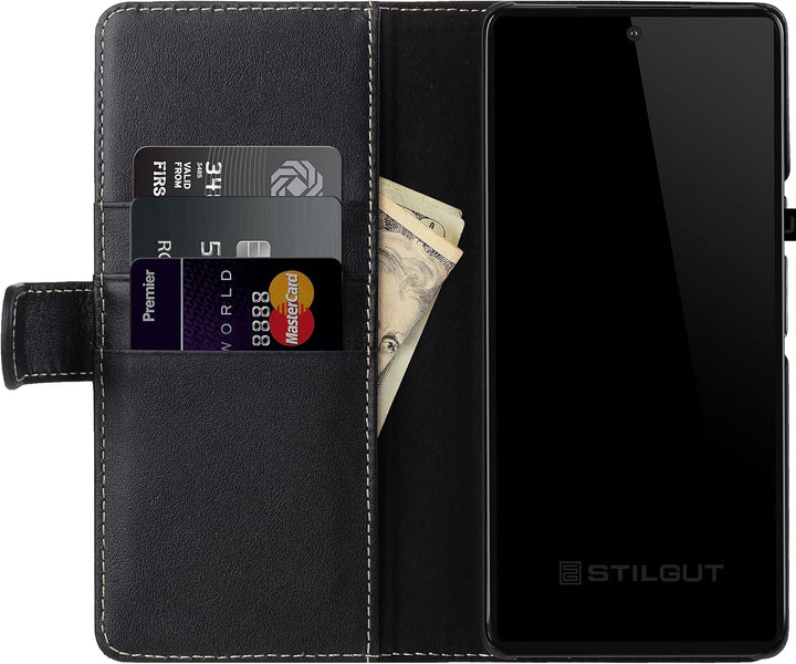 STILGUT Talis kompatibel mit Google Pixel 6 Pro Hülle mit Kartenfach aus Leder, Flip Cover, Wallet C