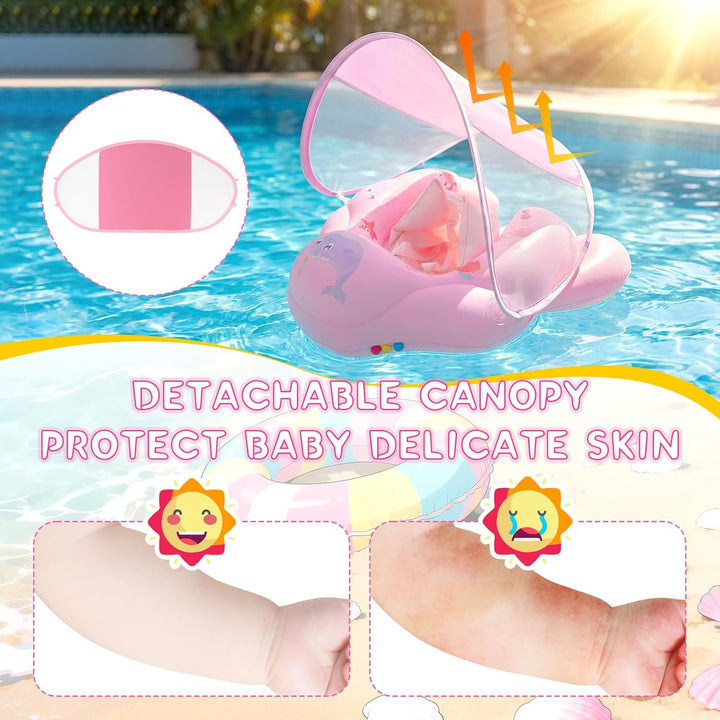Schwimmring Baby mit abnehmbarem Sonnenschutz Mit Glocke Baby Float Schwimmsitz Kinderbecken Schwimm