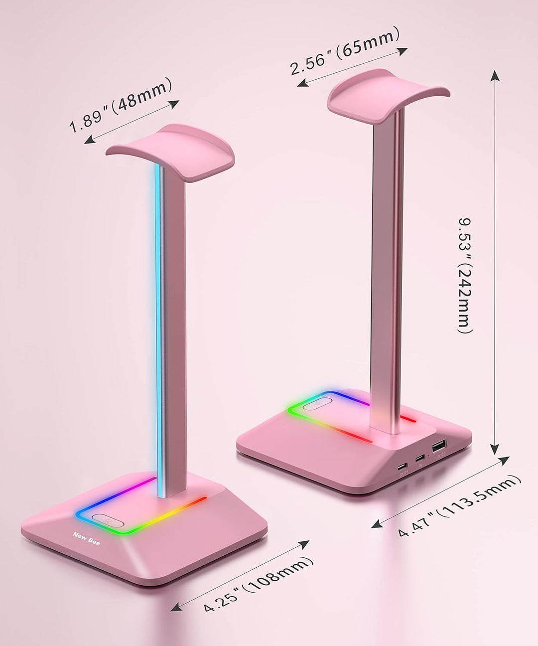 New Bee Kopfhörer Ständer RGB Headset Halterung mit USB Typ-C Ladegeräten und Datenübertragung Unive