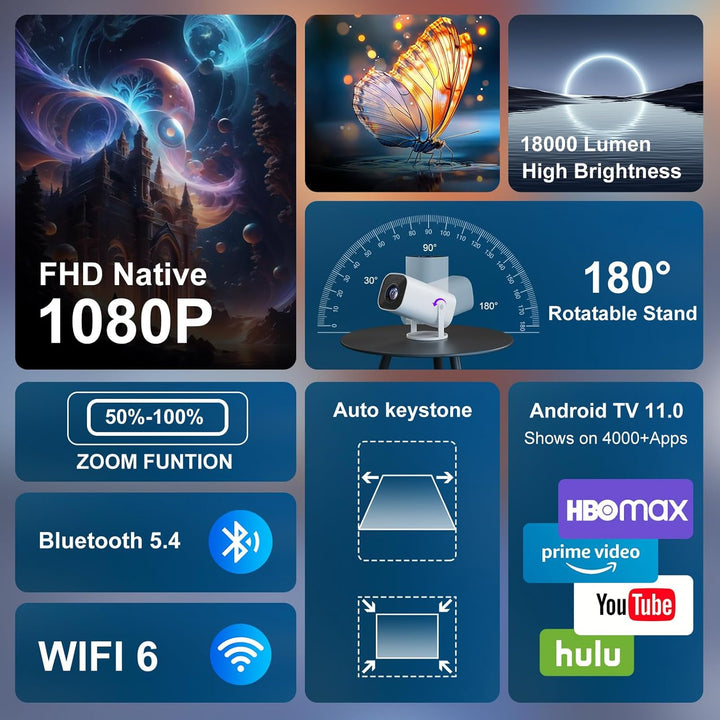 Mini Beamer 4K Full HD 1080P, Projektor Tragbarer mit WiFi 6 und Bluetooth 5.4, Beamer Klein Project
